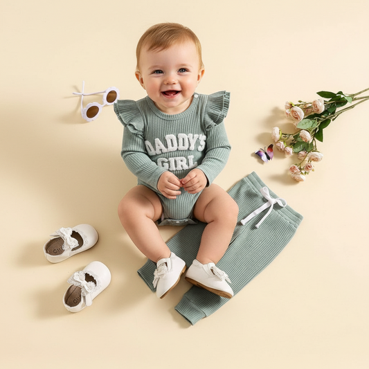 Baby Girl Cute Candy Color Striped and Letter Embroidered Outfit Set