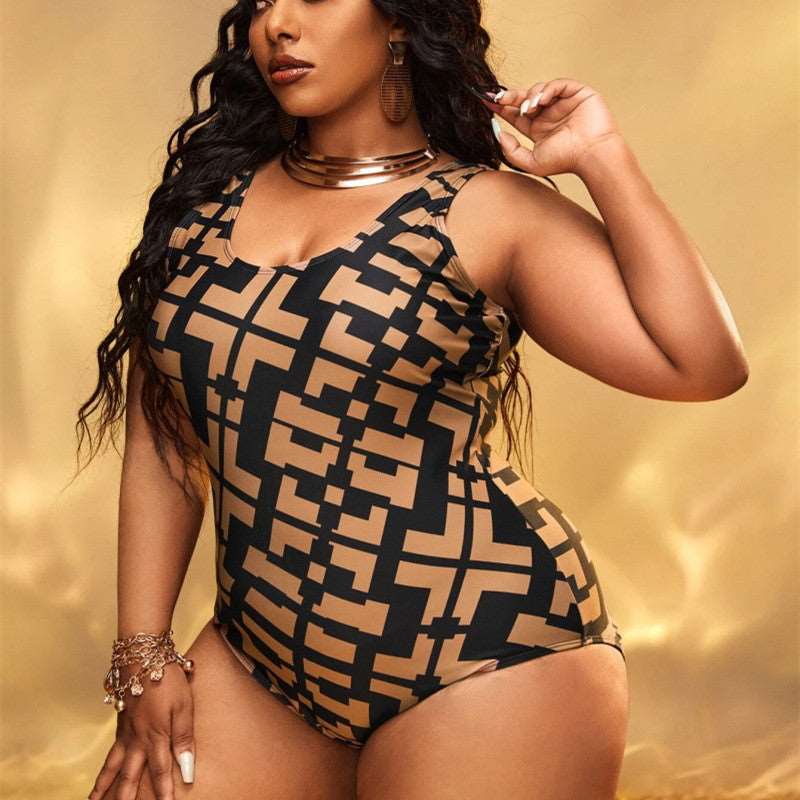 Women's Elegant Abstract Graphics Patchwork Print One-piece Swimsuit - ChoreGirl