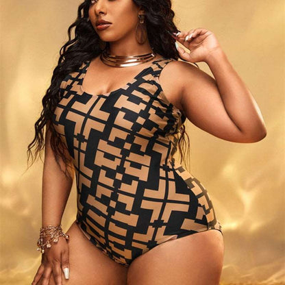 Women's Elegant Abstract Graphics Patchwork Print One-piece Swimsuit - ChoreGirl