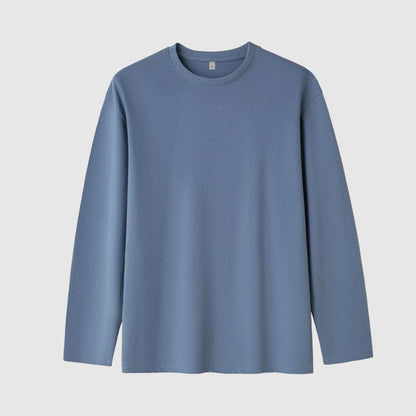 Men's Solid Color Loose Fit Round Neck Long Sleeved Top - ChoreGirl