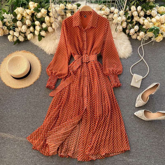 Women's French Style Long Sleeved Plated Skirt Dress - ChoreGirl