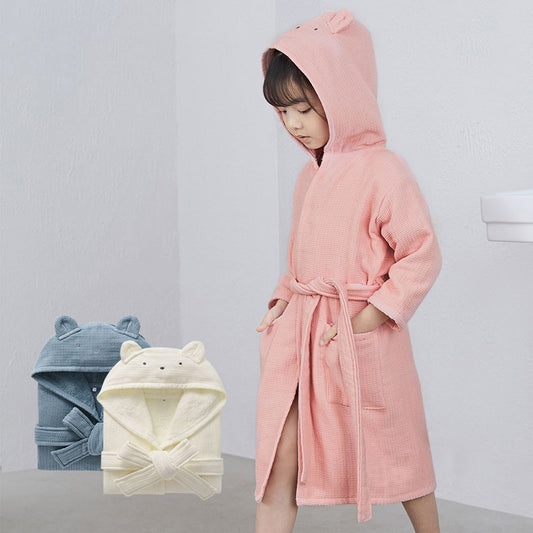 Kids Cotton Towel Material Long Sleeved Bathrobe - ChoreGirl