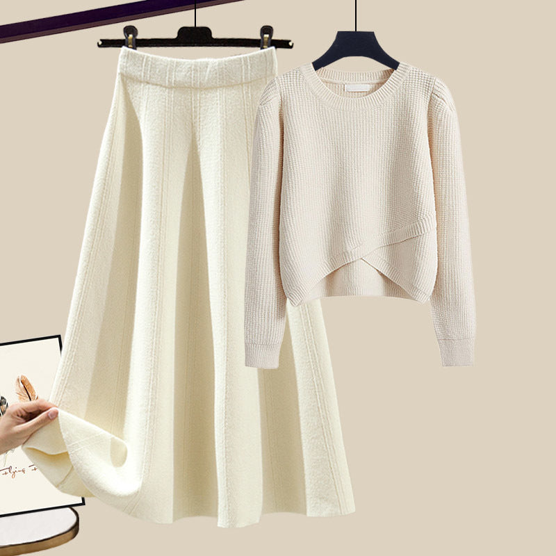 Women's Warm Irregular Style Knitted Sweater and Skirt Outfit Set - ChoreGirl