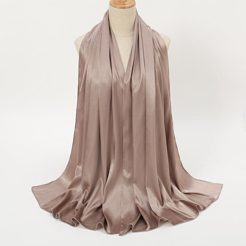 Women's Elegant Pure Color Pearl Satin Scarf - ChoreGirl