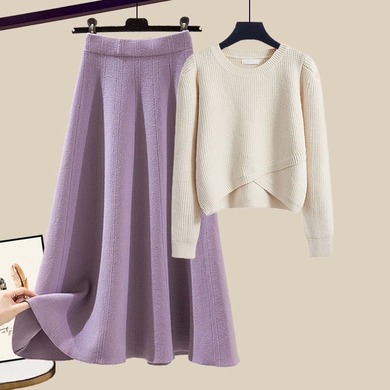 Women's Warm Irregular Style Knitted Sweater and Skirt Outfit Set - ChoreGirl
