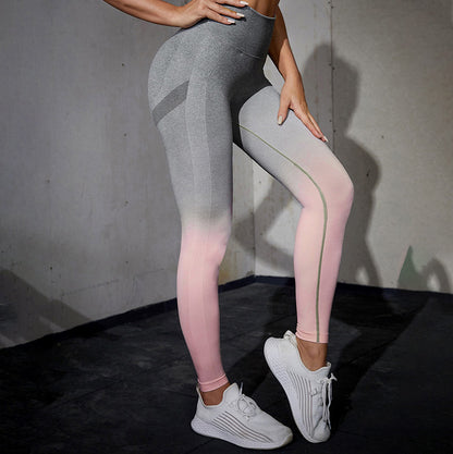 Women's Gradient Color High Waist Breathable Stretch Yoga Pants - ChoreGirl