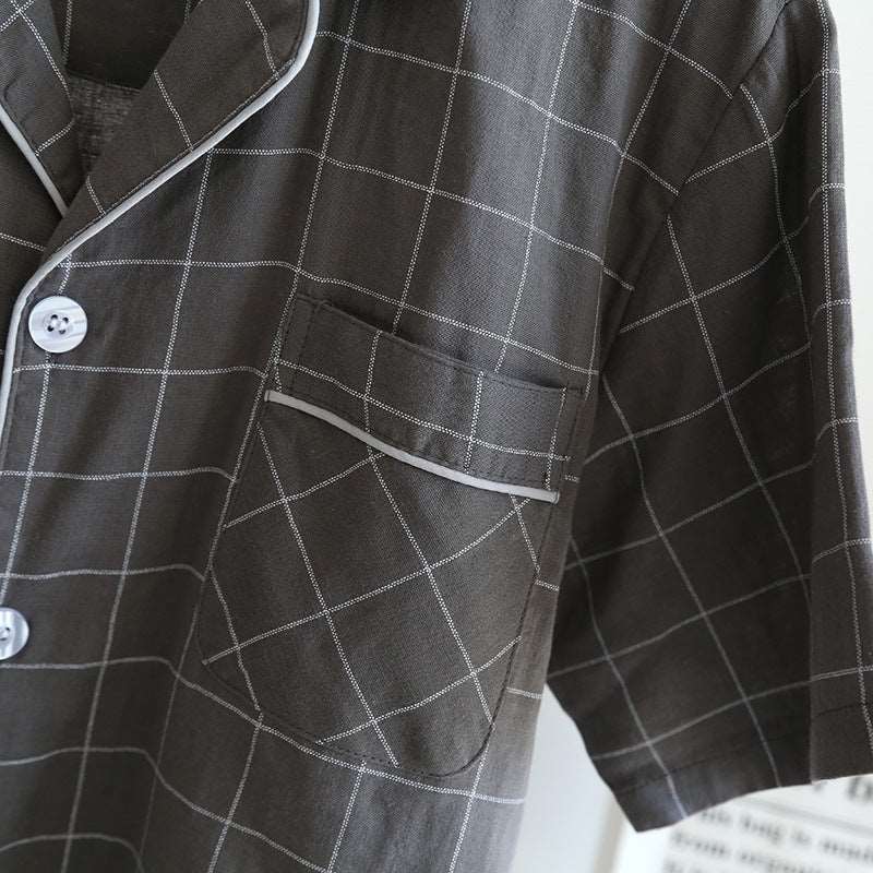 Men's Plaid Short-sleeved Pajamas Set - ChoreGirl