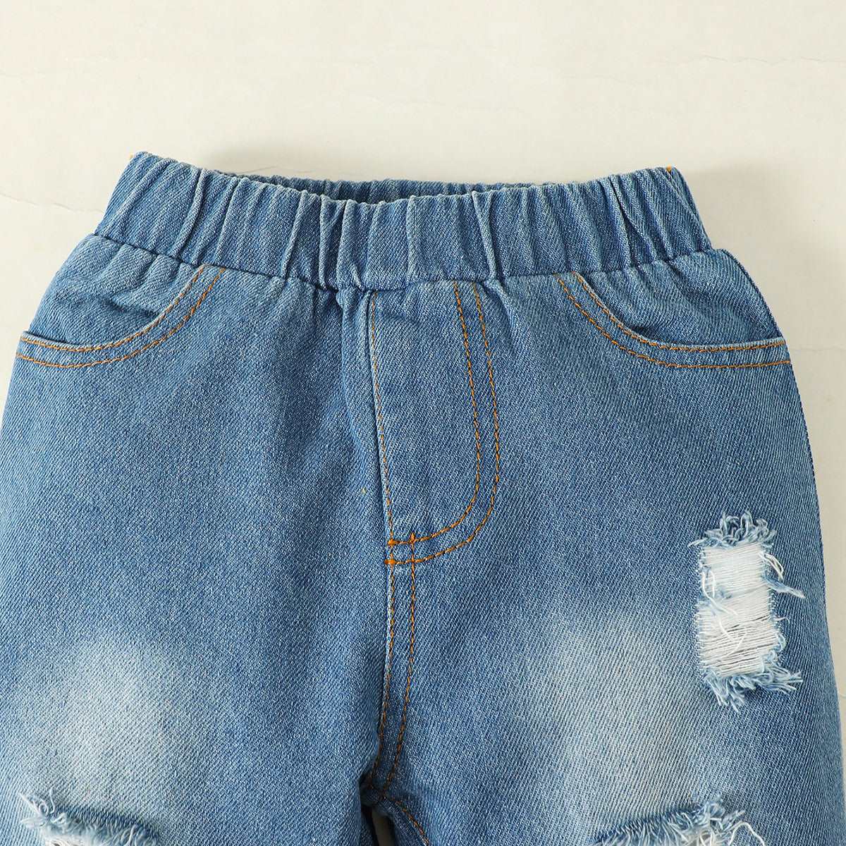 Baby Girl Round Neck Short Sleeved Top and Denim Pants Two-piece Outfit Set - ChoreGirl
