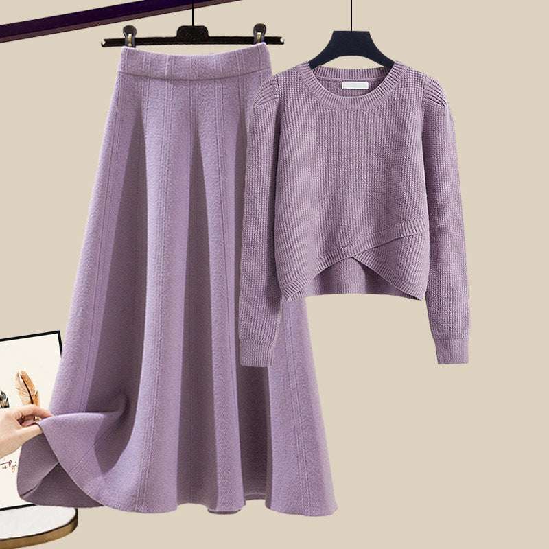 Women's Warm Irregular Style Knitted Sweater and Skirt Outfit Set