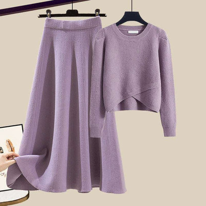 Women's Warm Irregular Style Knitted Sweater and Skirt Outfit Set