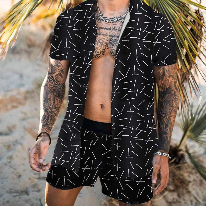 Men's All-matching Short Sleeved Shirt and Shorts Beach Outfit Set - ChoreGirl