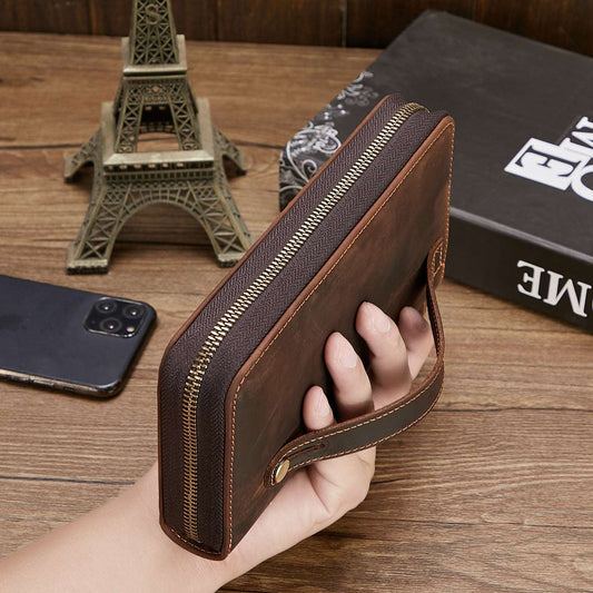 Men's Retro Hand Multifunctional Zipper Leather Wallet - ChoreGirl