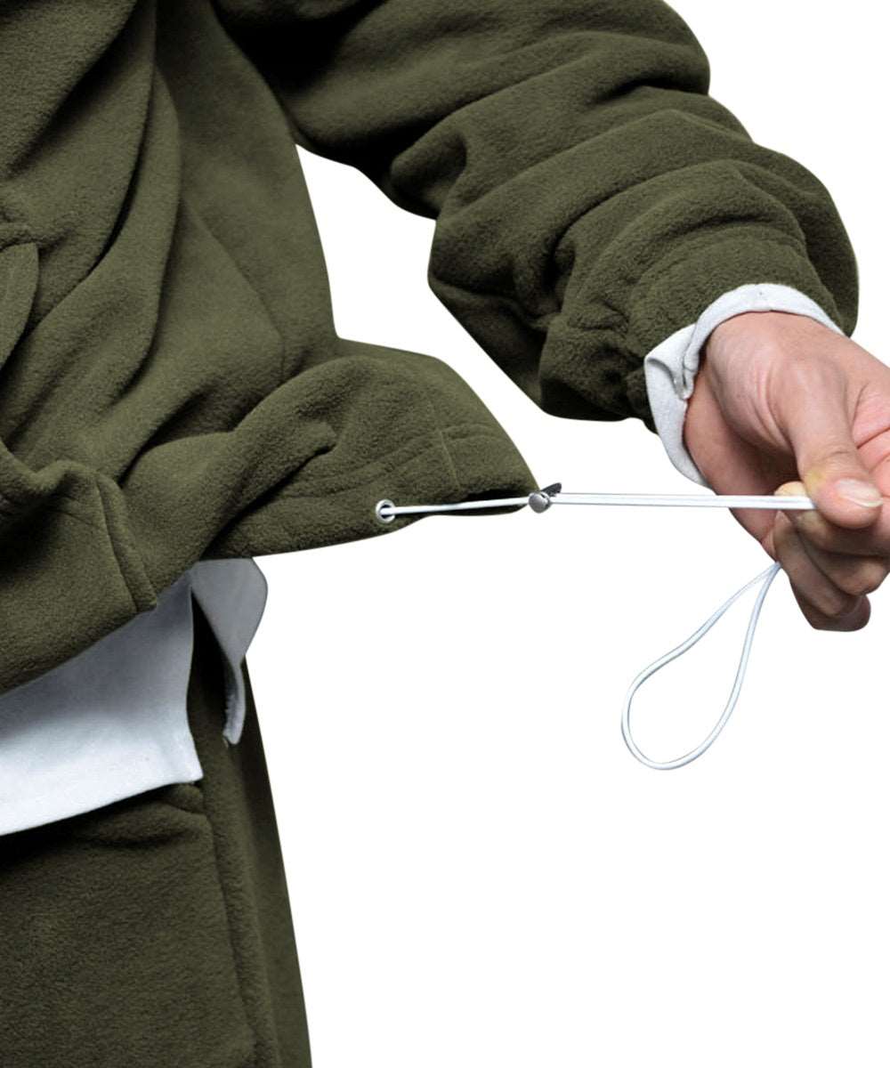 Men's Casual Solid Color Thermal Polar Fleece Hooded Drawstring Sweatshirt Outfit Set - ChoreGirl