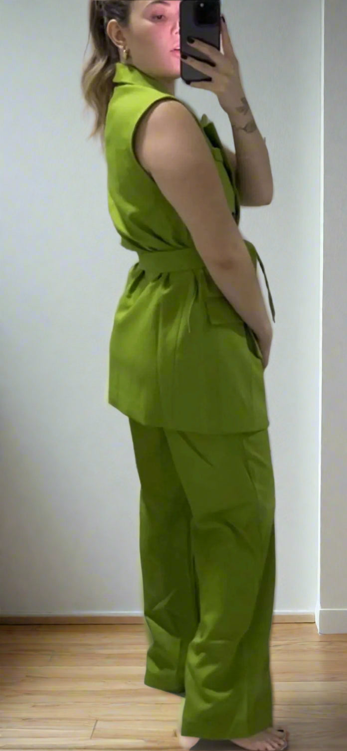 Women's Elegant Suit Vest with Belt and High-waisted Pants Outfit Set - ChoreGirl