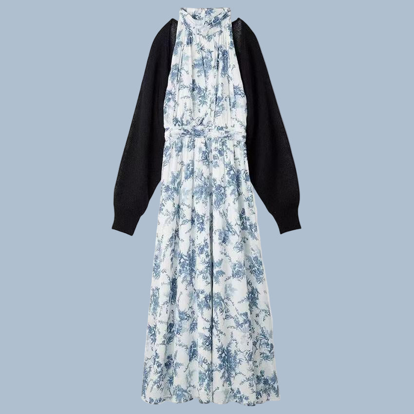 Women's Vintage Romantic Sleeveless Maxi Halter Dress with Bolero Cardigan - ChoreGirl