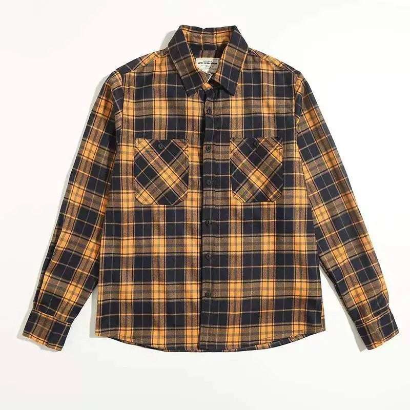 Men's Checkered Pattern Thickened Double Pocket Long Sleeve Button-up Shirt