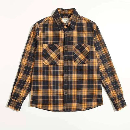 Men's Checkered Pattern Thickened Double Pocket Long Sleeve Button-up Shirt