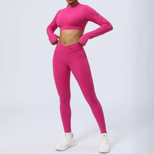 Women's Nude Feel Cross Strap Two-piece Workout Outfit Set - ChoreGirl