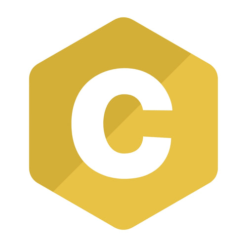 Hexagonal yellow logo with a white 'c' in the center on a white background