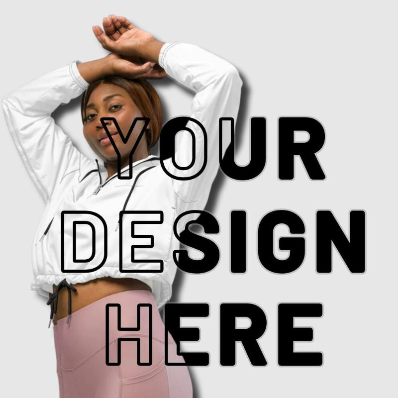 Person wearing a white hoodie and pink pants with text overlay on a light gray background