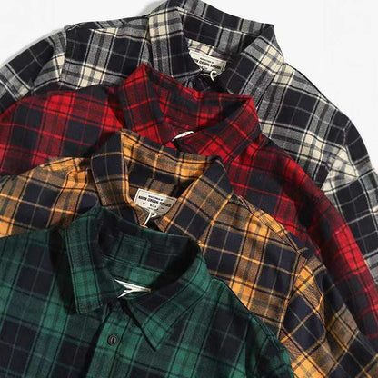 Men's Checkered Pattern Thickened Double Pocket Long Sleeve Button-up Shirt
