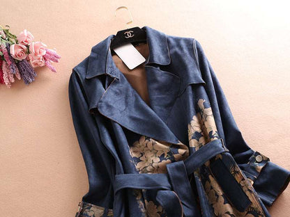 Women's Deerskin Velvet Long Sleeved Mid-Length Trench Coat - ChoreGirl