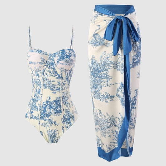 Women's One-piece Swimsuit with Cover-up Scarf - ChoreGirl