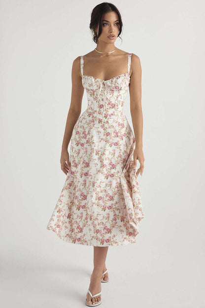 Women's Floral Print Dress With Straps - ChoreGirl