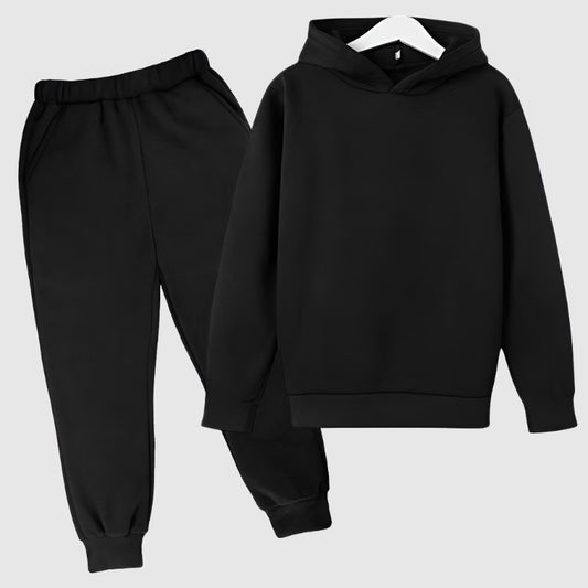 Kids Custom Design Loose Fitting Solid Color Fleece Hoodie and Pants Two-piece Outfit Set | PERSONALIZED - ChoreGirl