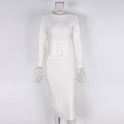 Women's Knitted Long Sleeved Jumper and Long Slit Skirt Outfit Set - ChoreGirl