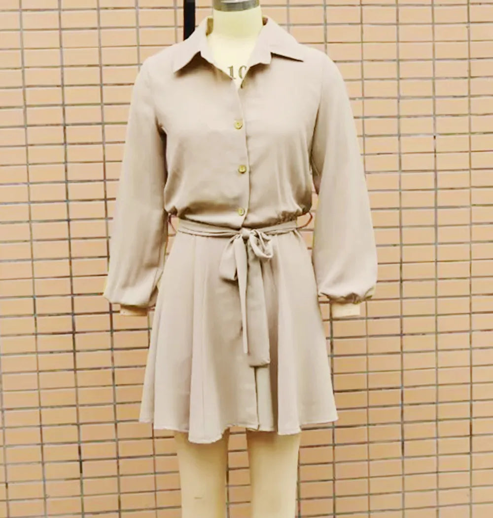 Women's Casual Long Sleeve Loose Shirt Dress - ChoreGirl