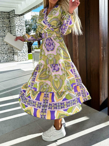 Women's Colorful Midi Dress with Belt - ChoreGirl