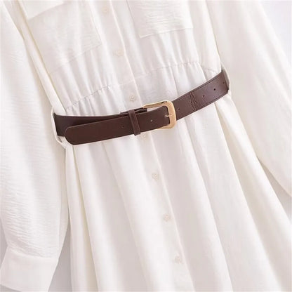 Women's White Thin Shirt Dress with Belt - ChoreGirl