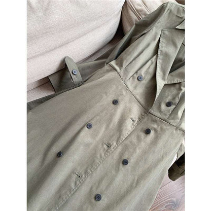 Women's Thin Stretch Linen A-Line Long Trench Coat - ChoreGirl