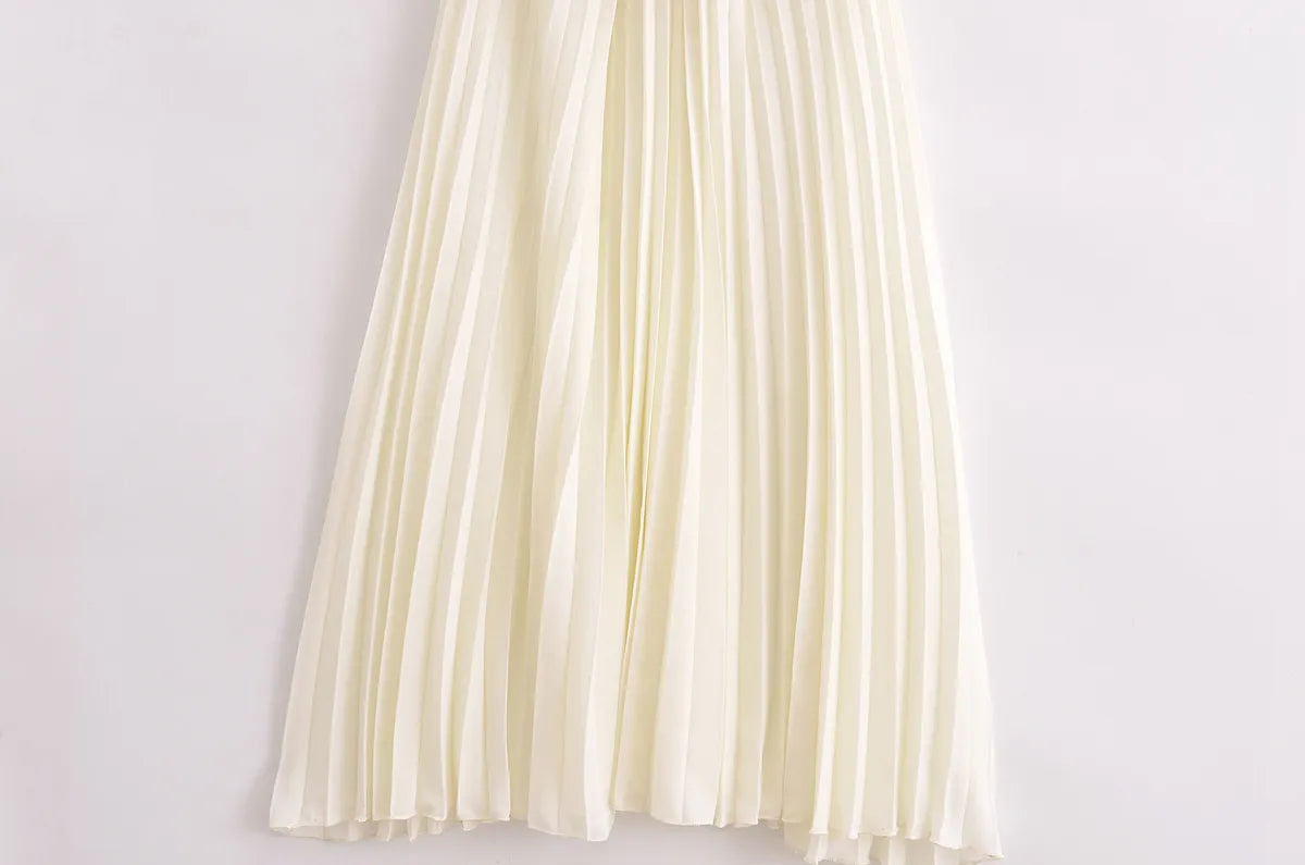 Women's Fashion-forward Double Breasted Vest and Pleated Skirt Dress with Belt - ChoreGirl