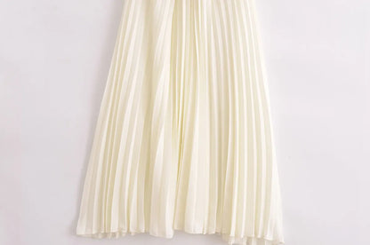 Women's Fashion-forward Double Breasted Vest and Pleated Skirt Dress with Belt - ChoreGirl