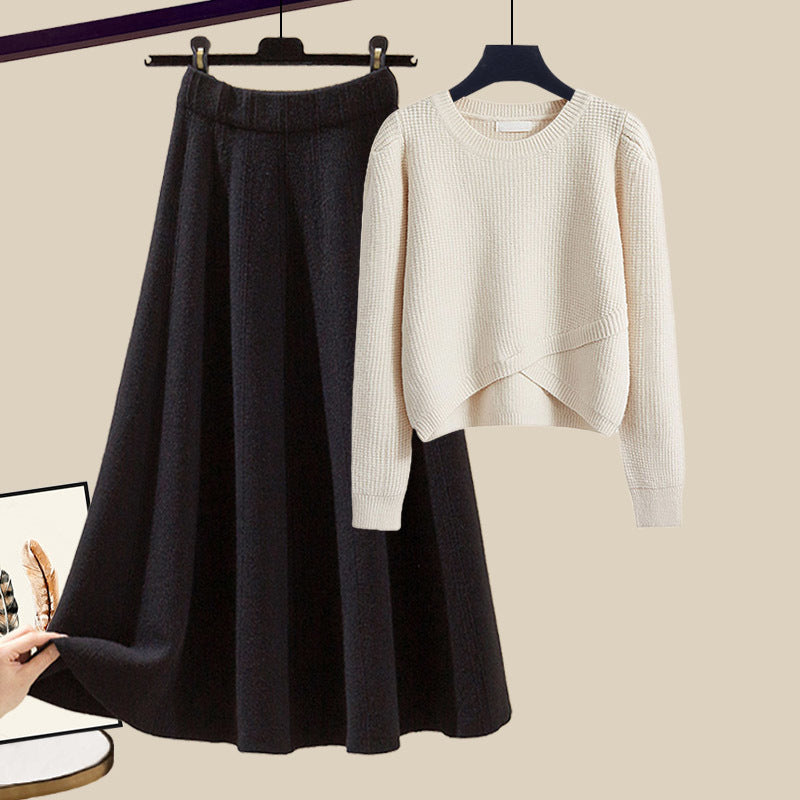 Women's Warm Irregular Style Knitted Sweater and Skirt Outfit Set - ChoreGirl