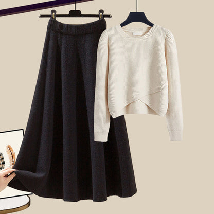 Women's Warm Irregular Style Knitted Sweater and Skirt Outfit Set - ChoreGirl