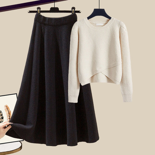 Women's Warm Irregular Style Knitted Sweater and Skirt Outfit Set - ChoreGirl