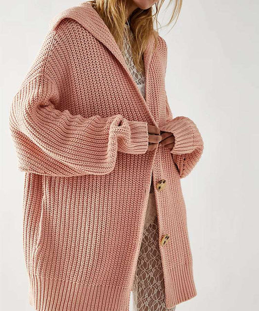 Women's Mid-length Lapel Collar Knitted Button-up Cardigan Jacket - ChoreGirl