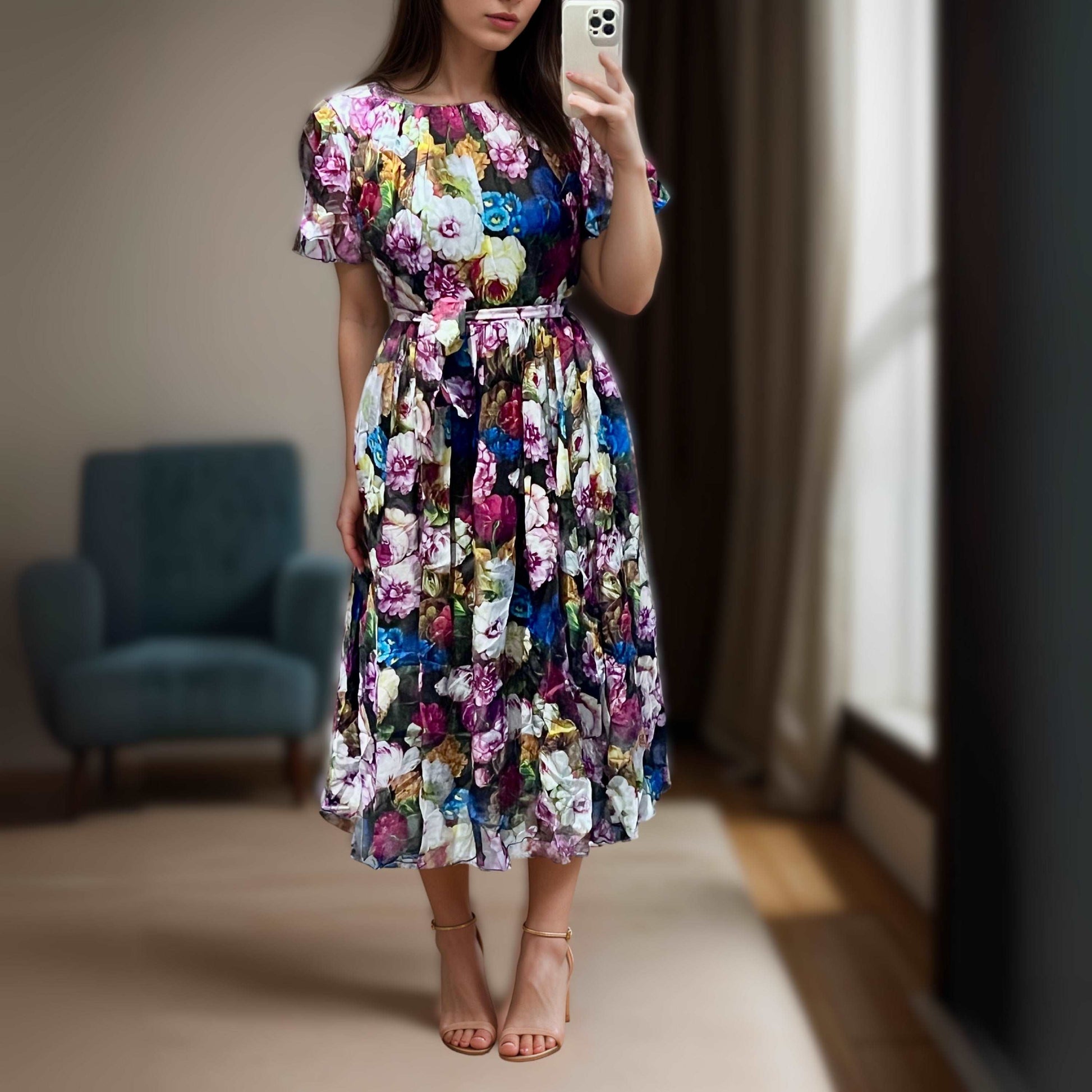 Women's Large Skirt Front Pleated Silk Chiffon Dress - ChoreGirl