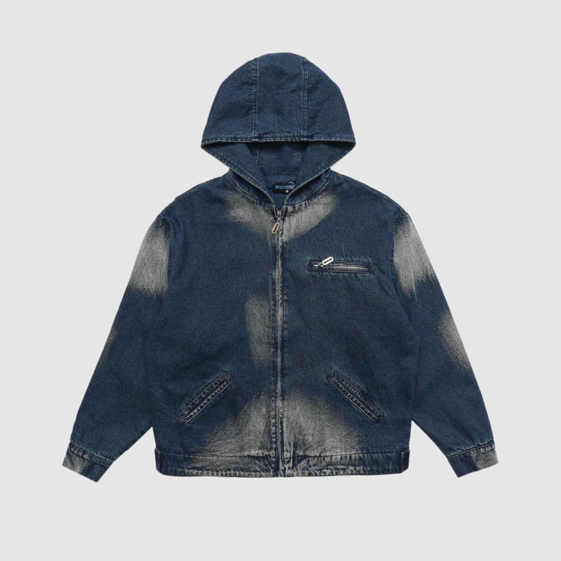 Men's Hooded Zip-up Denim Jacket - ChoreGirl