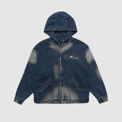 Men's Hooded Zip-up Denim Jacket - ChoreGirl