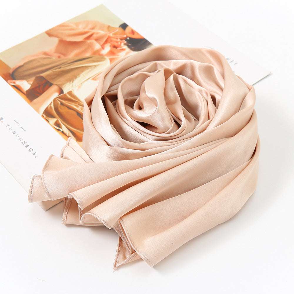 Women's Elegant Pure Color Pearl Satin Scarf - ChoreGirl