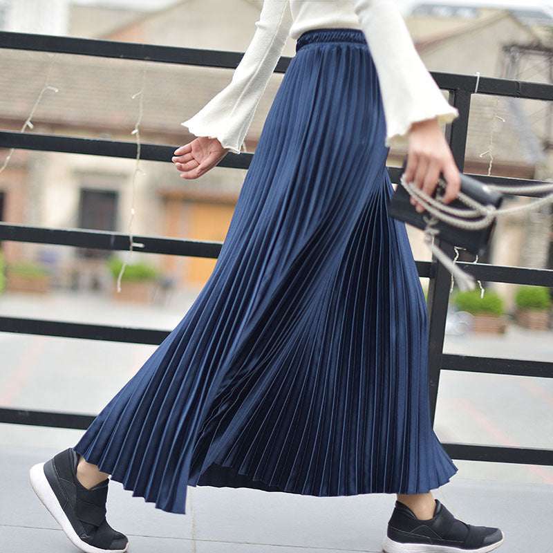Women's Retro Fashion High Waist Pleated Long Skirt