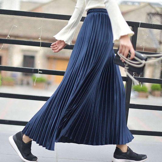 Women's Retro Fashion High Waist Pleated Long Skirt