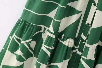Women's Long Sleeved Green Printed Shirt Dress - ChoreGirl