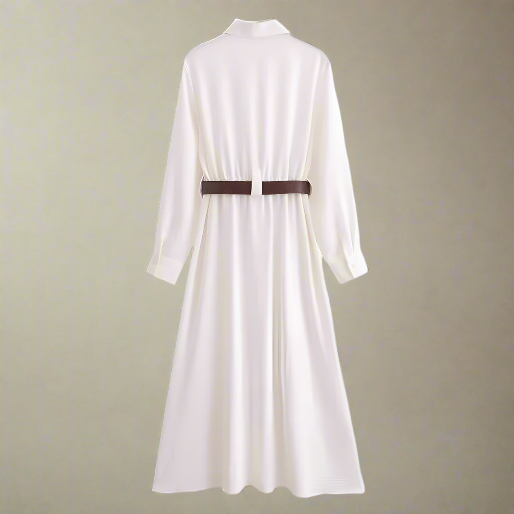 Women's White Thin Shirt Dress with Belt - ChoreGirl