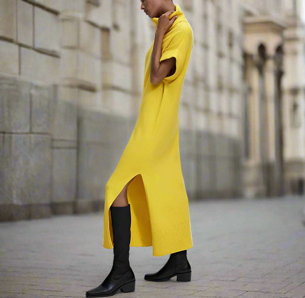 Women's High Collar Sleeveless Knitted Dress - ChoreGirl