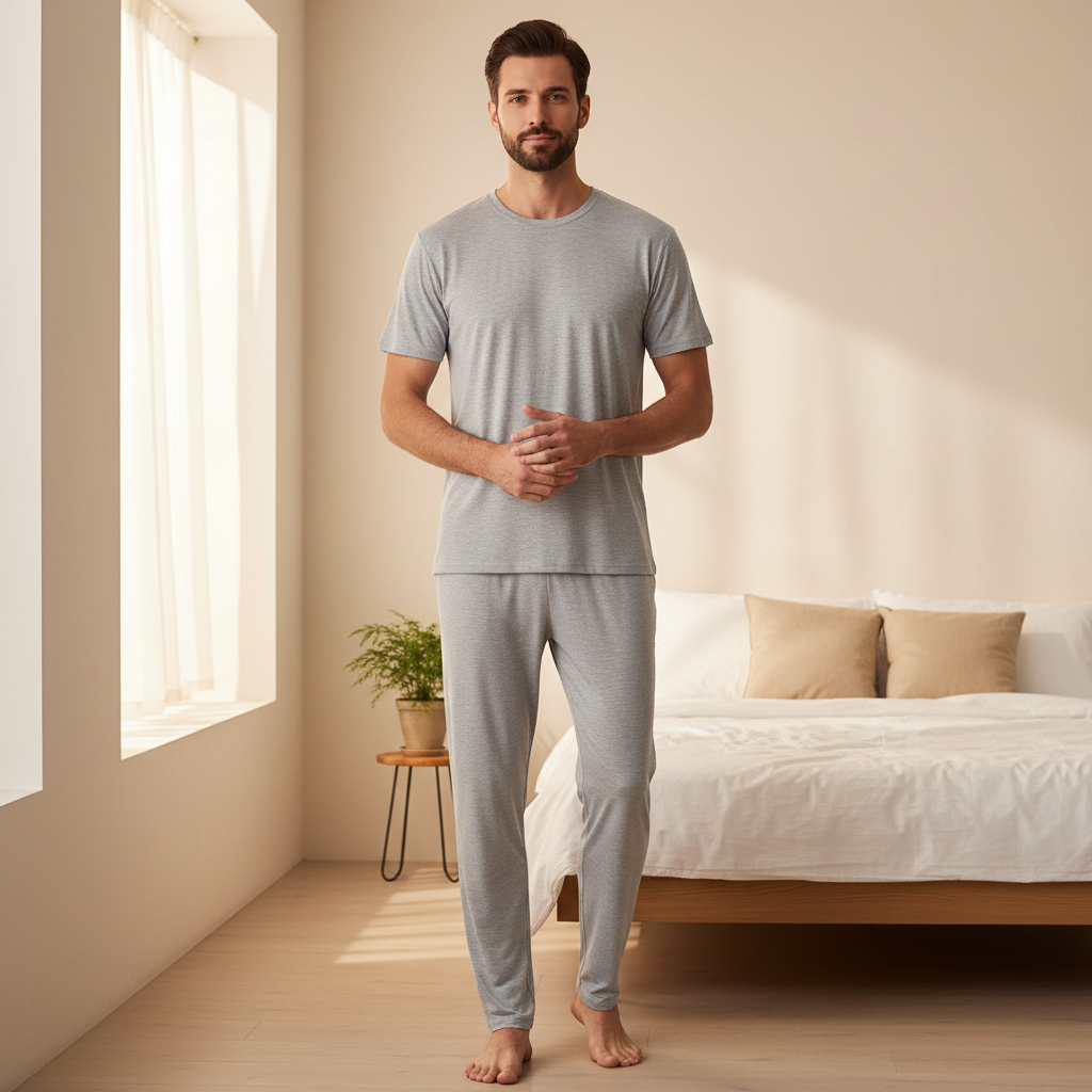 Dünnes und lockeres Loungewear-Set mit kurzärmeligem T-Shirt und Hose für Herren